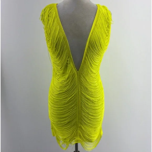 PrettyLittleThing | Dresses | Nwt Pretty Little Thing Lime Extreme Plunge  Tassel Bodycon Mini Dress Womens 6 | Poshmark